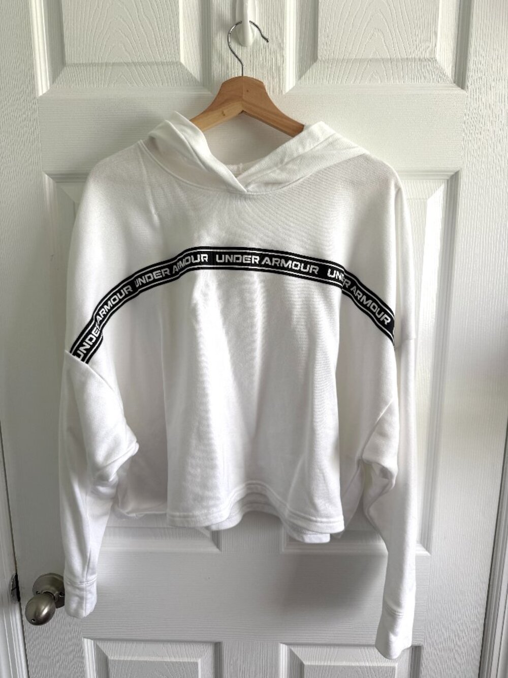 Under Armour Women’s White XL Rival Terry Crop Hoodie Athleisure Sporty